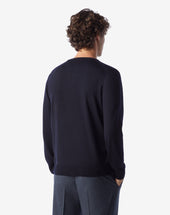 Sweater Girocollo Navy In Merino Extra Fine