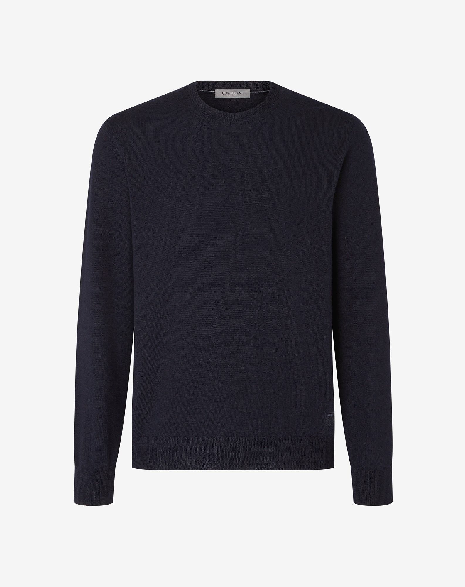 Sweater Girocollo Navy In Merino Extra Fine