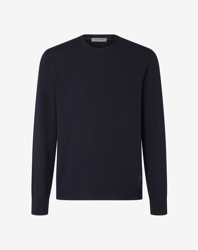 Sweater Girocollo Navy In Merino Extra Fine