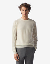 Sweater Girocollo Bianca In Merino Extra Fine
