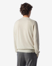 Sweater Girocollo Bianca In Merino Extra Fine