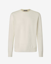 Sweater Girocollo Bianca In Merino Extra Fine