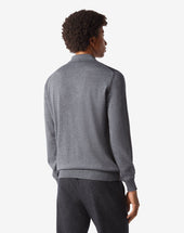Polo Zip Grigia In Lana Merino Extra Fine