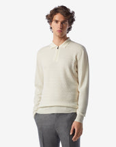 Polo Zip Bianca In Merino Extra Fine