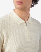 Polo Zip Bianca In Merino Extra Fine