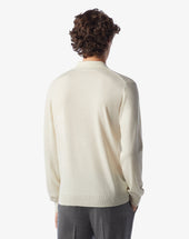 Polo Zip Bianca In Merino Extra Fine