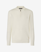 Polo Zip Bianca In Merino Extra Fine