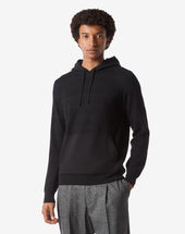 Felpa Con Cappuccio Nera In Merino Extra Fine