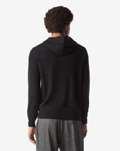 Felpa Con Cappuccio Nera In Merino Extra Fine