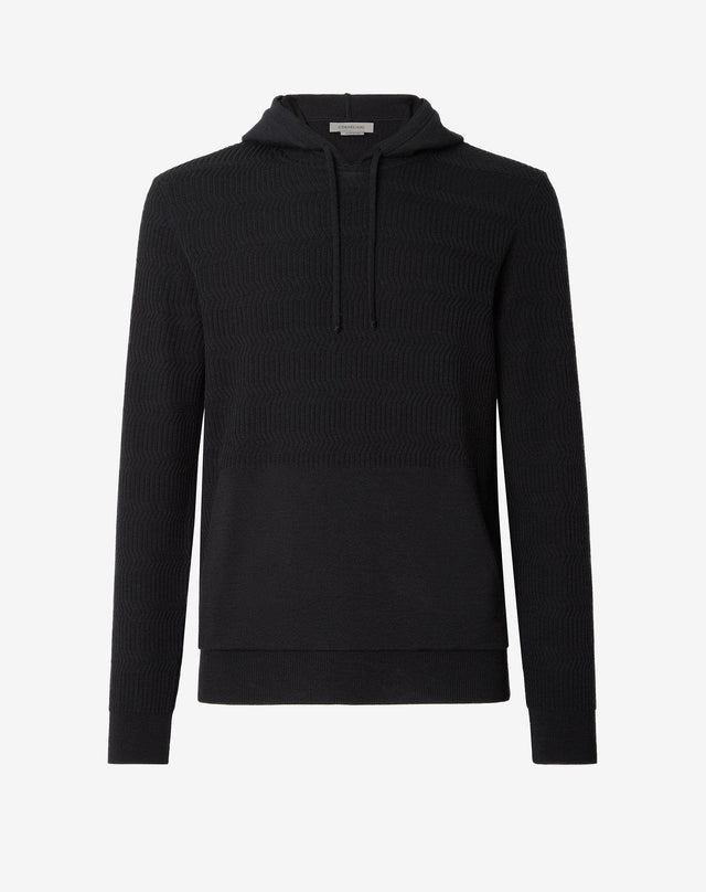 Felpa con cappuccio nera in merino extra-fine