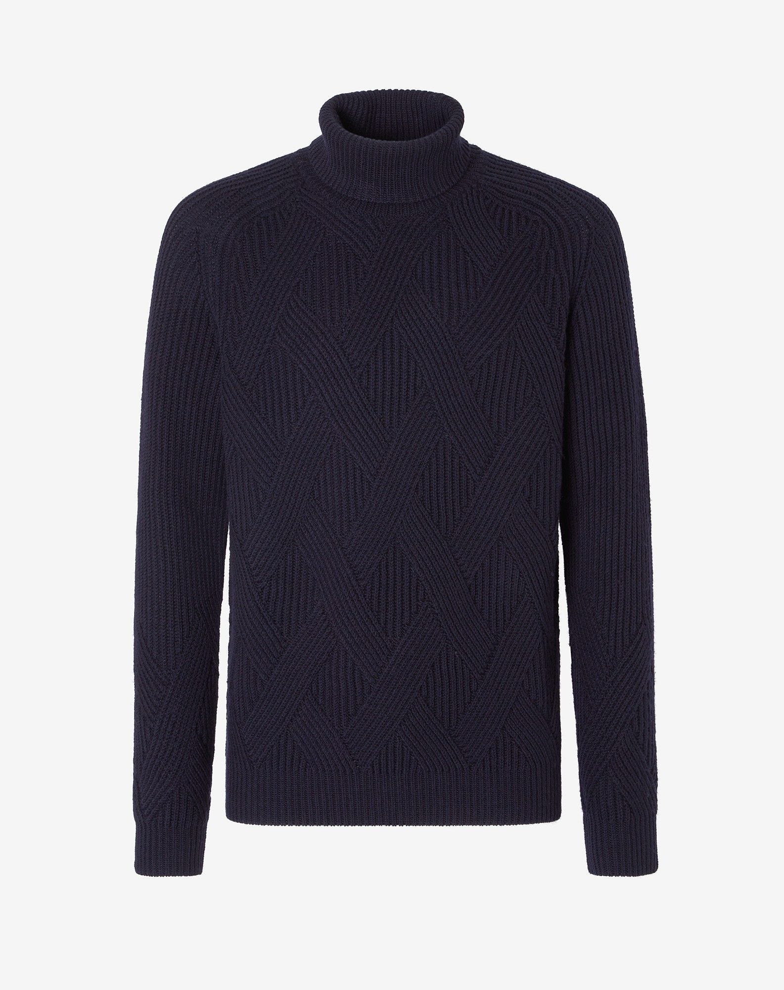 Dolcevita blu a coste intrecciate in merino extra-fine