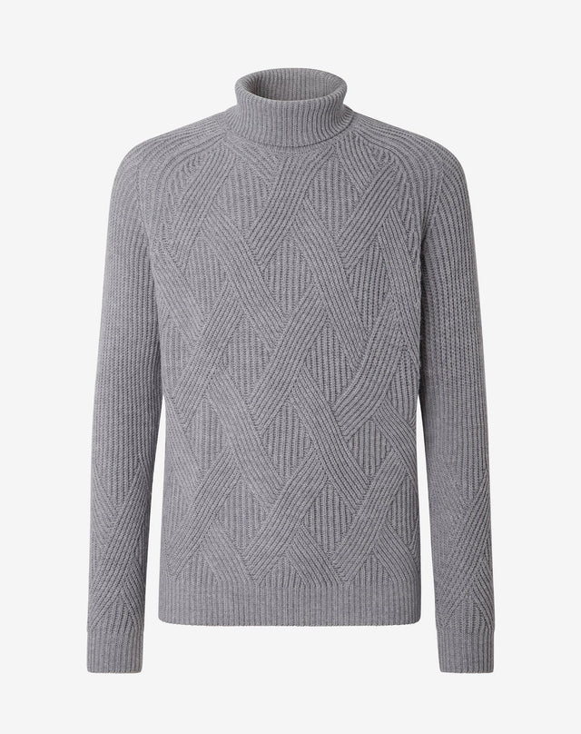 Dolcevita grigio a coste intrecciate in merino extra-fine