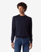 Sweater Girocollo Navy In Lana Extra Fine 120 S