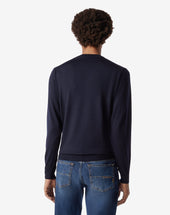Sweater Girocollo Navy In Lana Extra Fine 120 S
