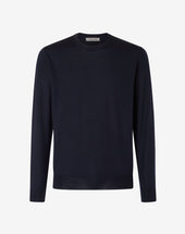 Sweater Girocollo Navy In Lana Extra Fine 120 S
