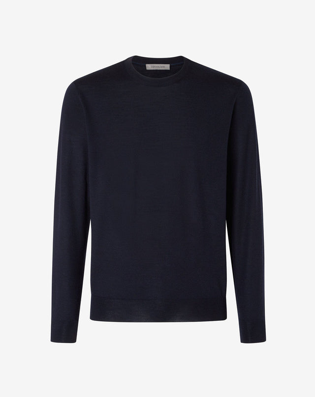 Sweater Girocollo Navy In Lana Extra Fine 120 S
