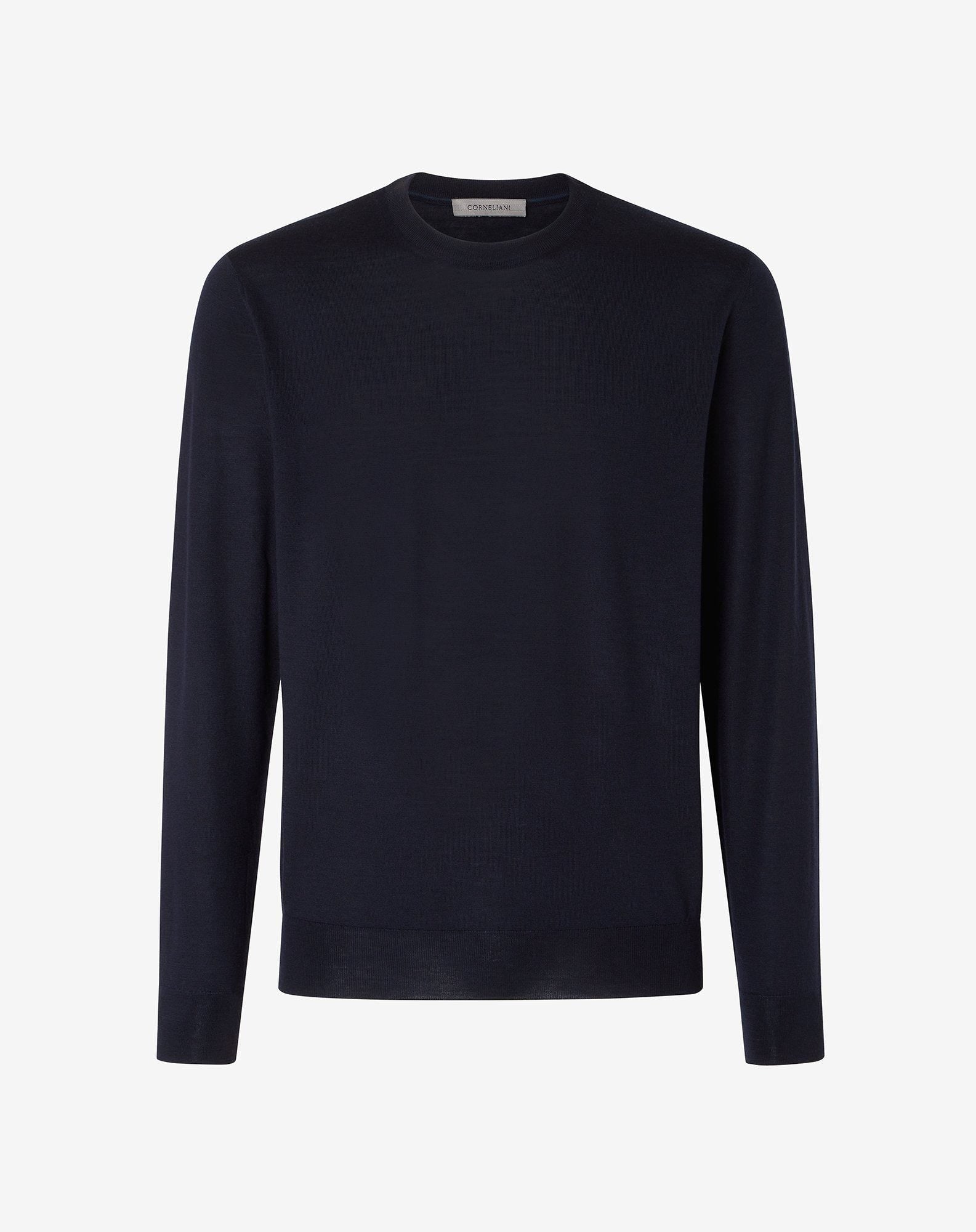 Sweater girocollo blu navy in lana extra-fine 120's