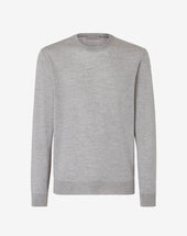 Sweater Girocollo Grigia In Lana Extra Fine 120 S