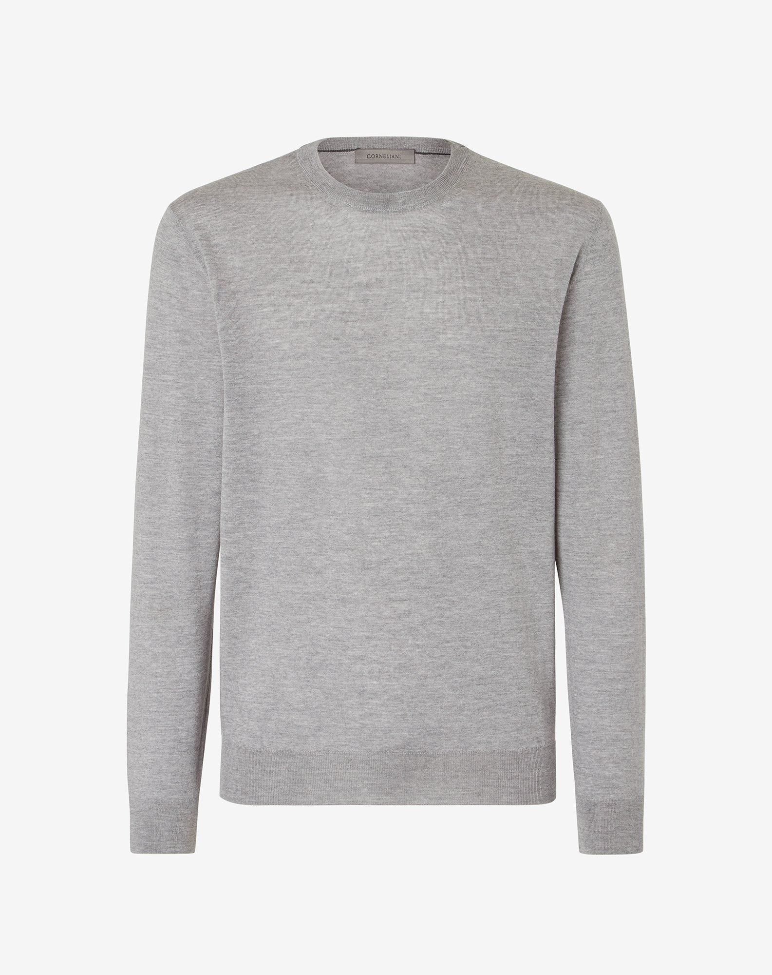 Sweater girocollo grigia in lana extra-fine 120's