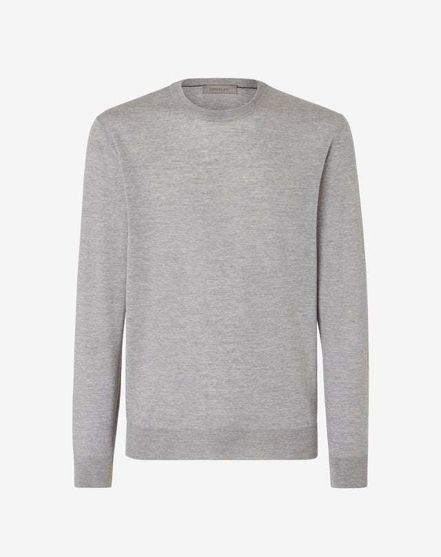 Sweater girocollo grigia in lana extra-fine 120's