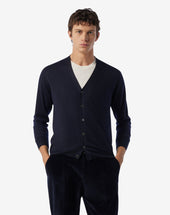 Cardigan Navy In Lana Extra Fine 120 S