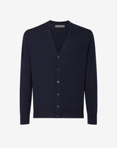 Cardigan blu navy in lana extra-fine 120's