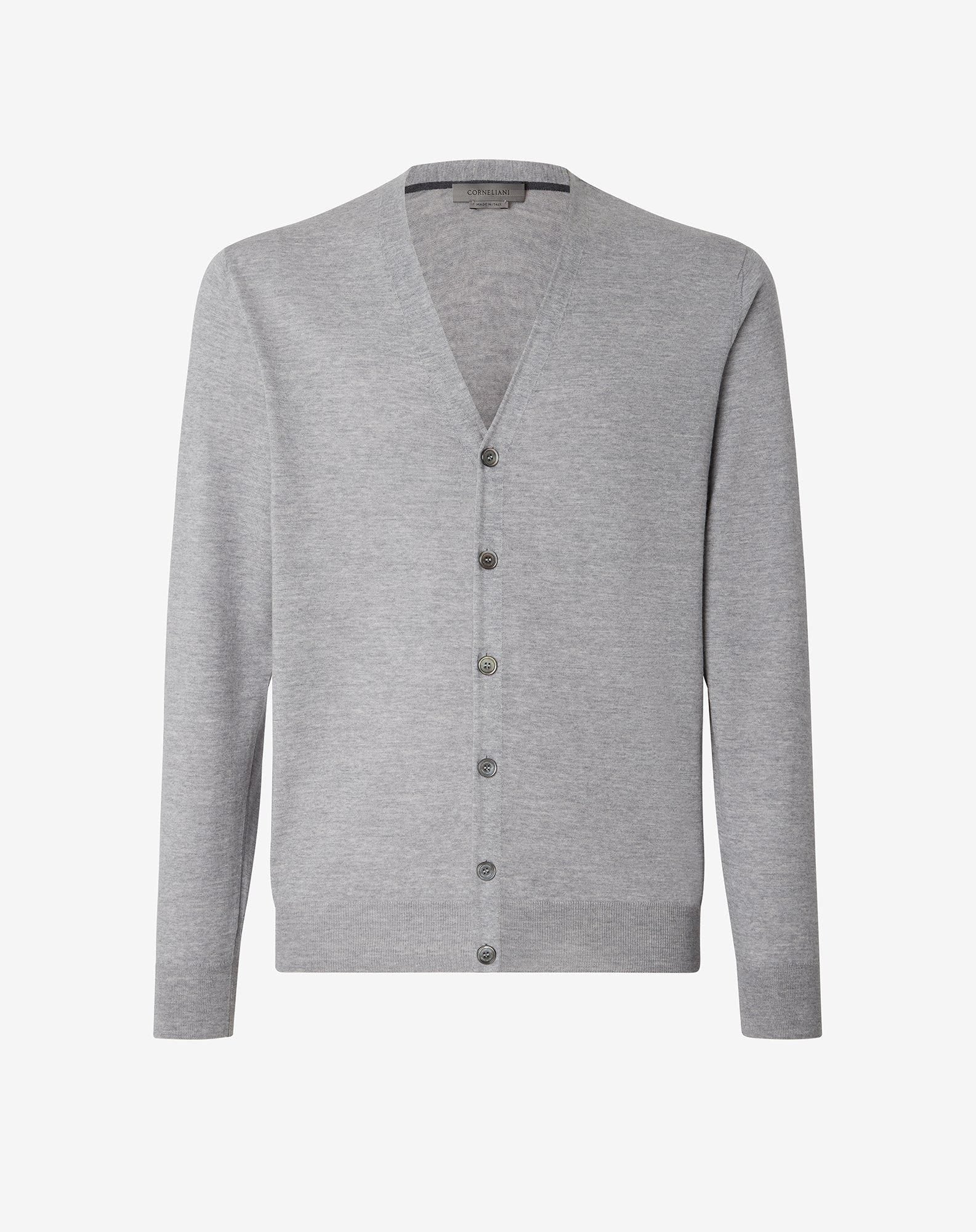 Cardigan grigio in lana extra-fine 120's