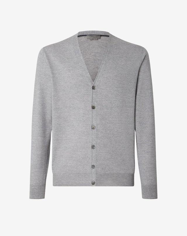 Cardigan grigio in lana extra-fine 120's