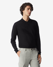 Polo Zip Nera In Lana Extra Fine 120 S