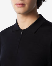 Polo Zip Nera In Lana Extra Fine 120 S