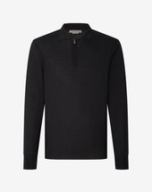 Polo Zip Nera In Lana Extra Fine 120 S