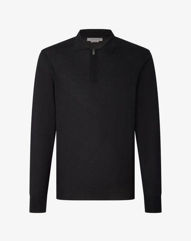 Polo Zip Nera In Lana Extra Fine 120 S