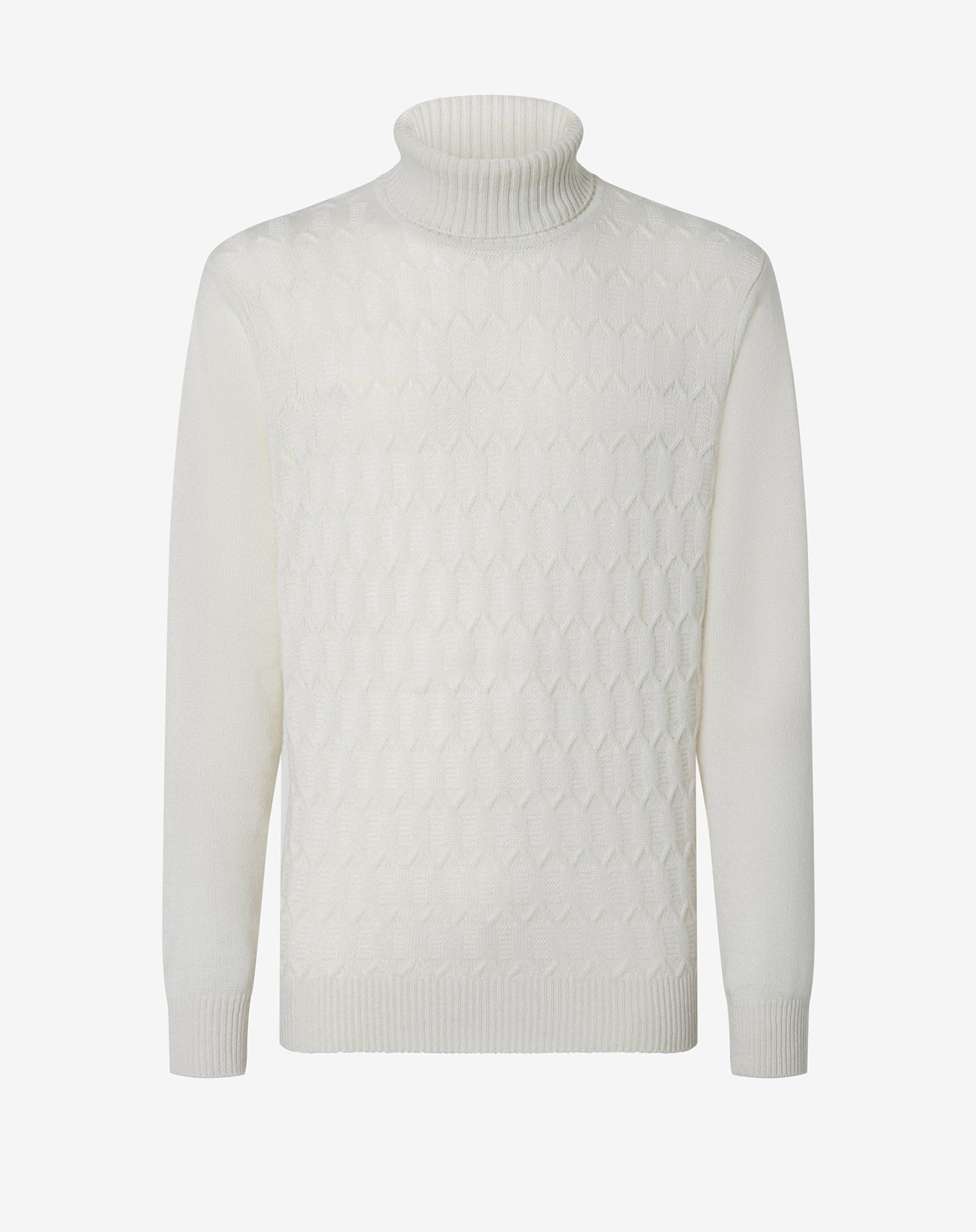 Dolcevita bianco in puro cashmere con motivo geometrico