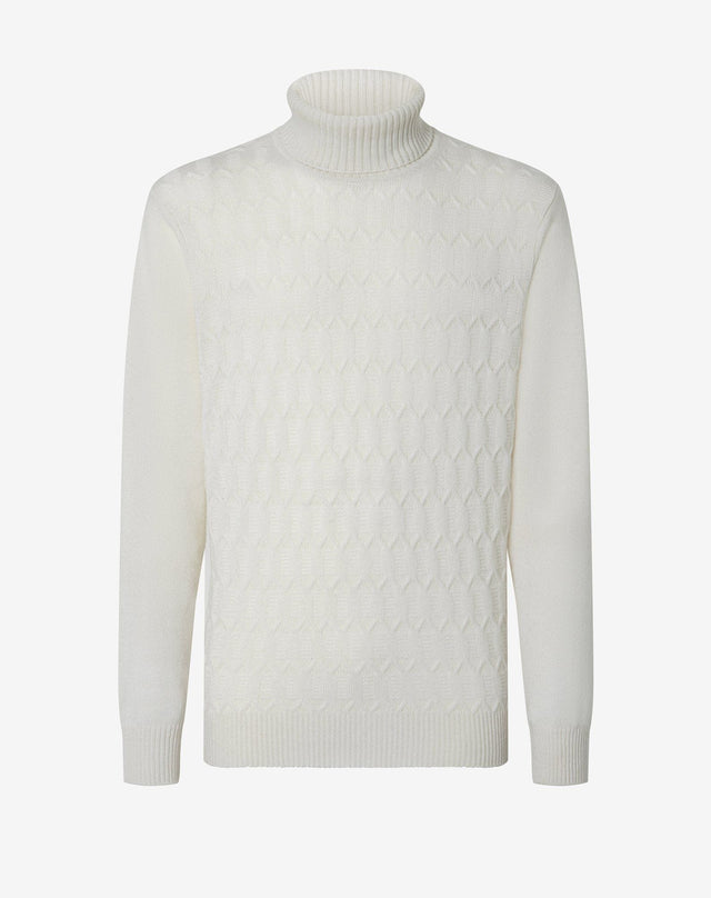 Dolcevita bianco in puro cashmere con motivo geometrico