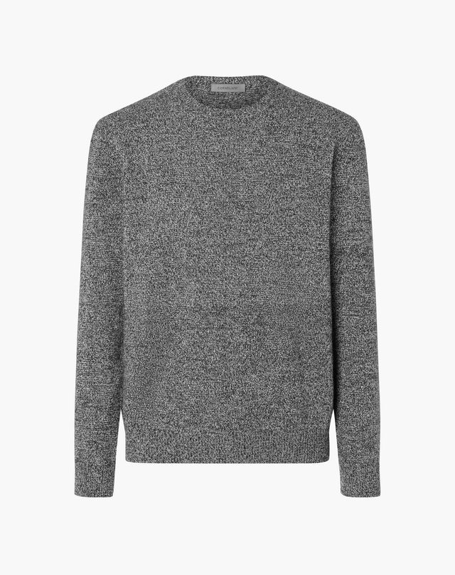 Sweater girocollo grigia mulinè in puro cashmere