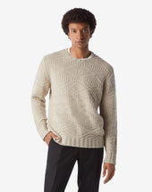 Sweater Girocollo In Eco Cashmere Con Motivi Geometrici