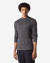 Sweater Girocollo Grigia In Merino Extra Fine