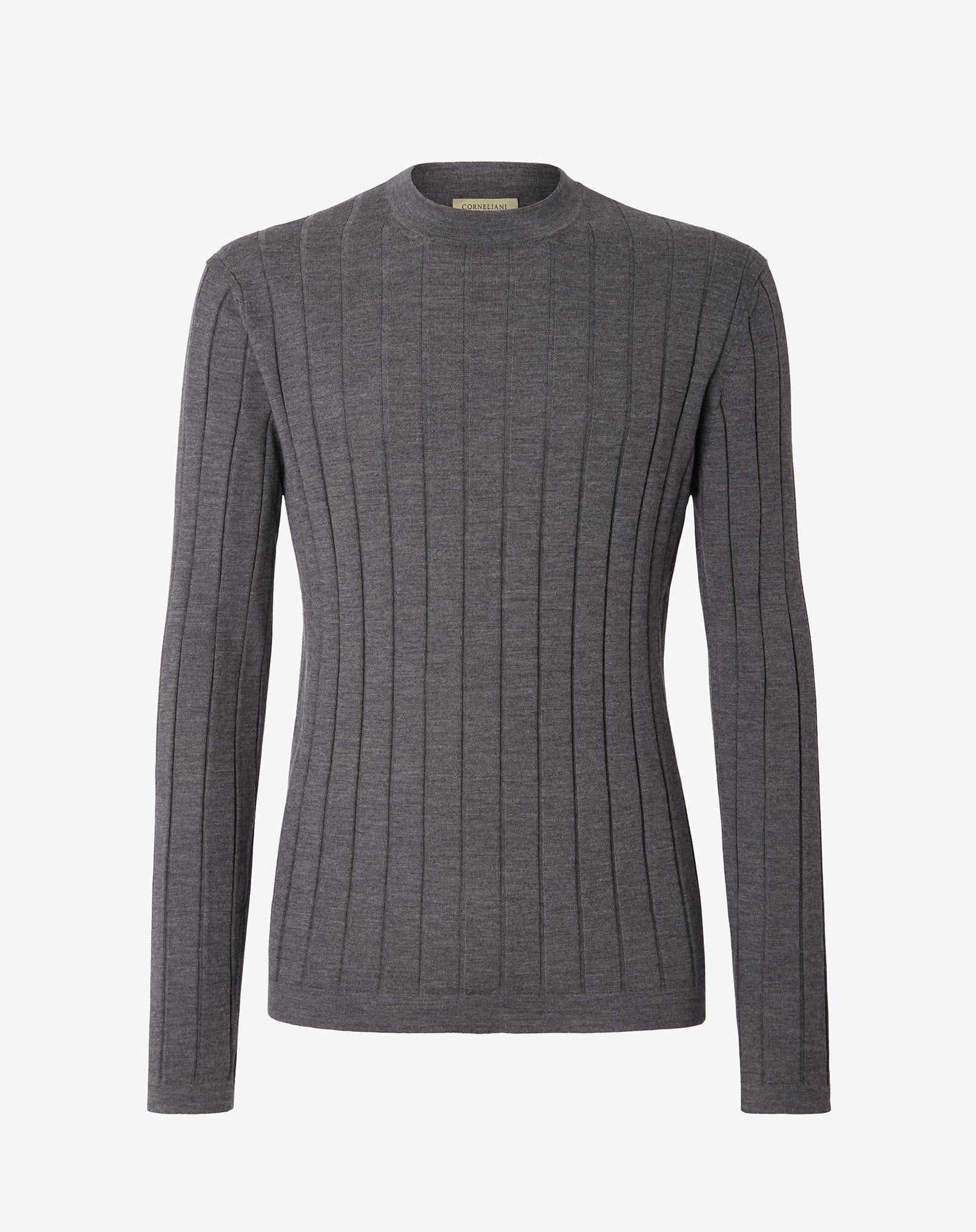 Sweater Girocollo Grigia In Merino Extra Fine