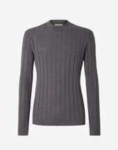 Sweater Girocollo Grigia In Merino Extra Fine
