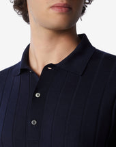 Polo A Bottoni Navy In Merino Extra Fine