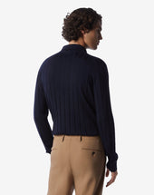 Polo A Bottoni Navy In Merino Extra Fine