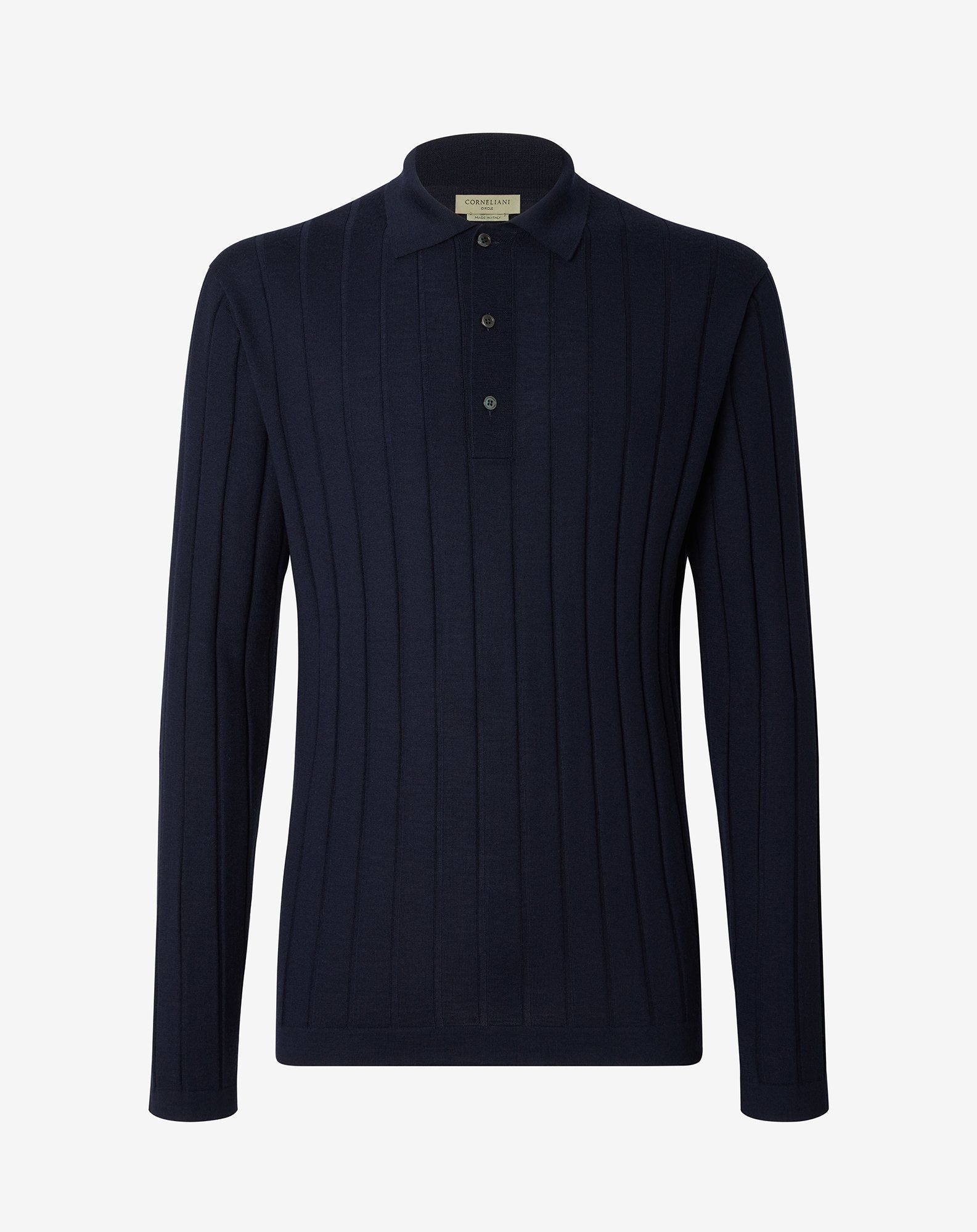 Polo A Bottoni Navy In Merino Extra Fine