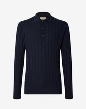 Polo A Bottoni Navy In Merino Extra Fine