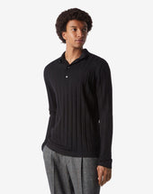 Polo A Bottoni Nera In Merino Extra Fine