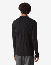 Polo A Bottoni Nera In Merino Extra Fine