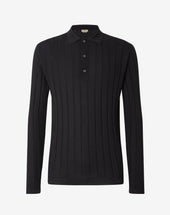 Polo A Bottoni Nera In Merino Extra Fine