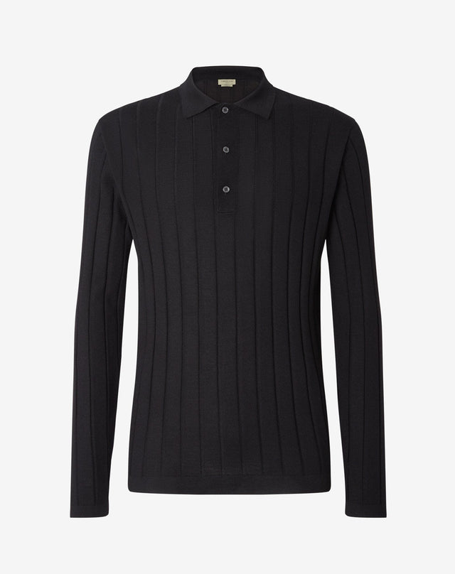 Polo A Bottoni Nera In Merino Extra Fine