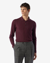 Polo A Bottoni Bordeaux In Merino Extra Fine