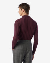 Polo A Bottoni Bordeaux In Merino Extra Fine