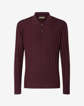 Polo A Bottoni Bordeaux In Merino Extra Fine